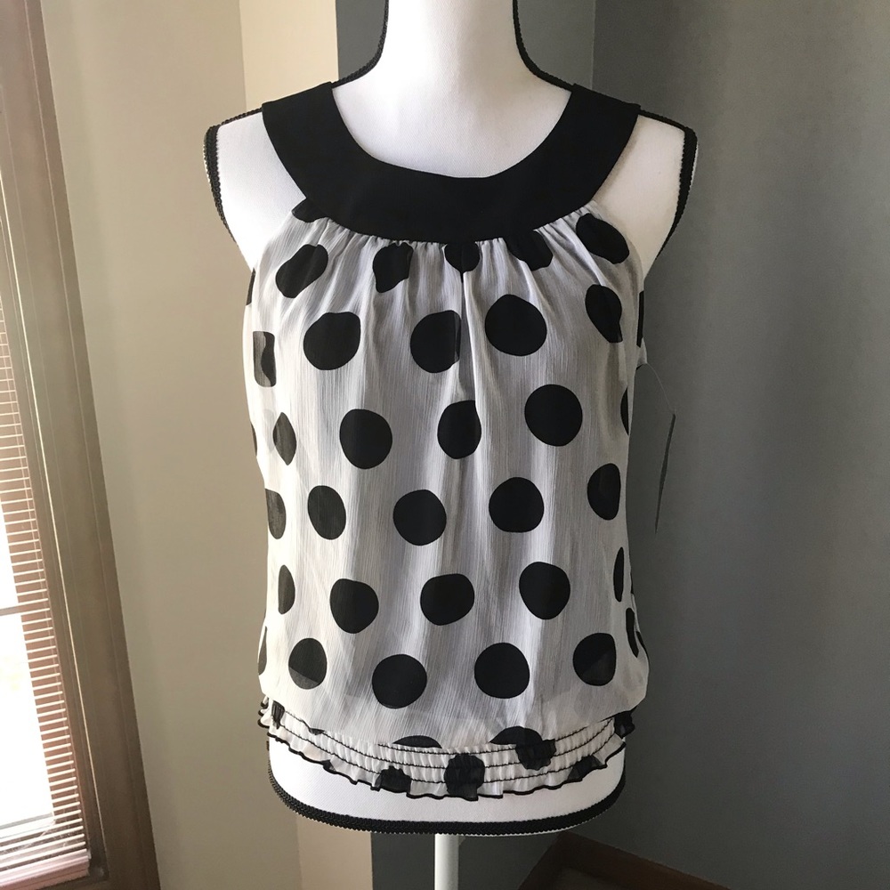 NWT! Black & White Pok-a-Dot Top